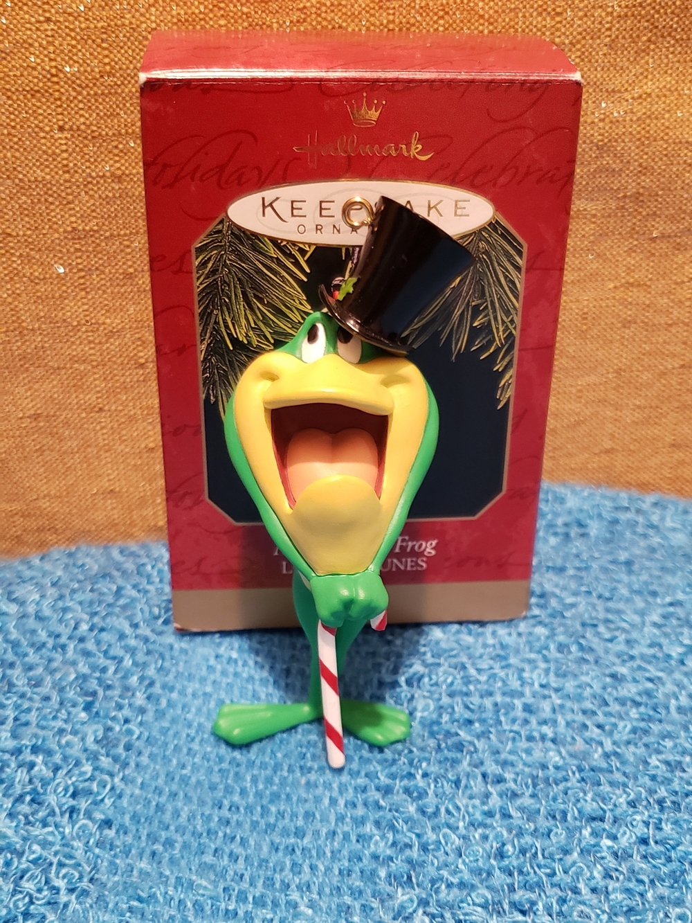 Hallmark Green and Black Festive Michigan J. Frog Ornament with Candy Cane